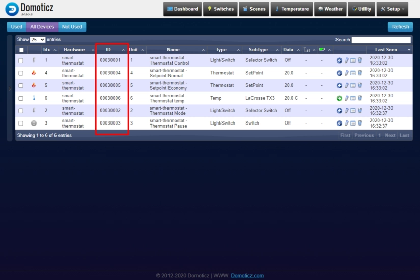 Domoticz Hardware Page